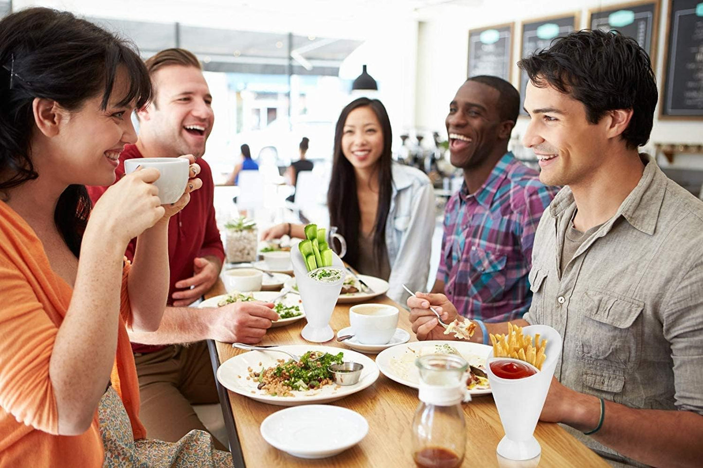 Tazas de plástico 2 en 1 para patatas fritas